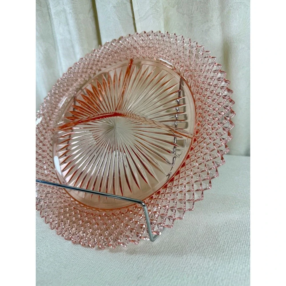 Vintage Anchor Hocking Miss America Pink Depression Glass Divided Grill Plate